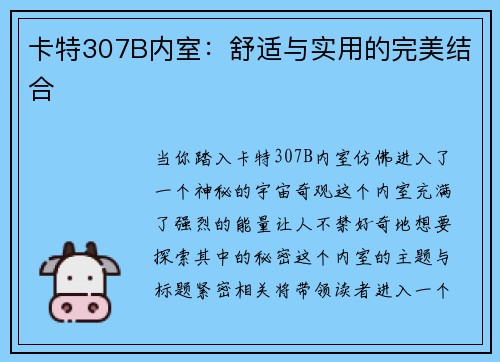 卡特307B内室：舒适与实用的完美结合